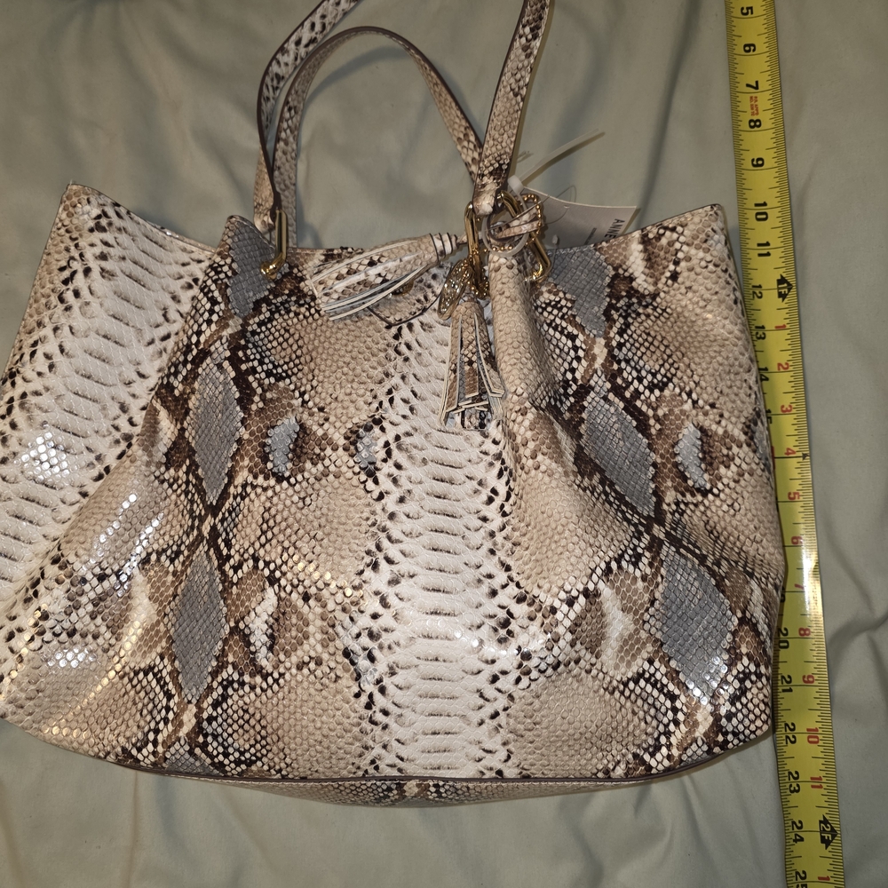 Anne Klein Snakeskin Shoulder Bag - Cream and Brown